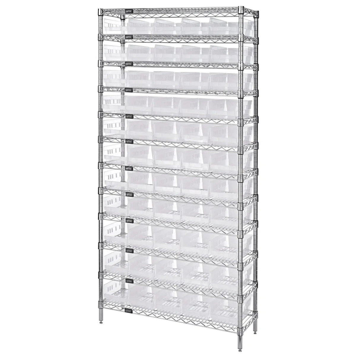 WR12 - 102 | 12" x 36" x 74" Shelving Unit with 55 Bins - Wire Shelving with Bins > 12" - 14" Deep Wire Shelving Units with Bins > Open Front Plastic Bins - Industrial 4 Less