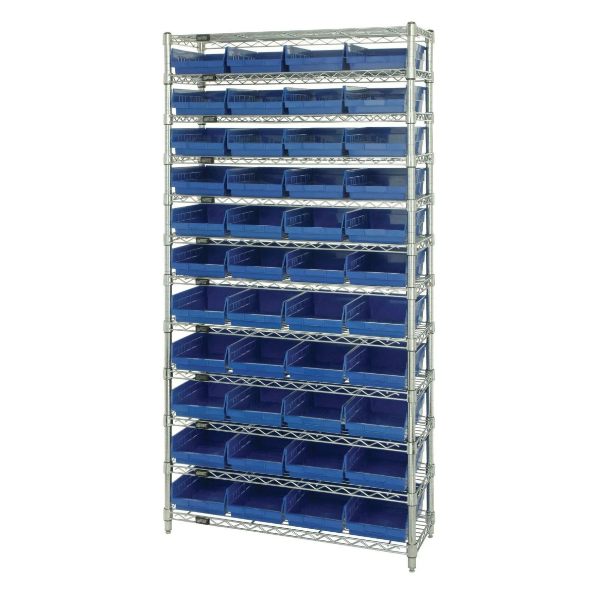 WR12 - 107 | 12" x 36" x 74" Shelving Unit with 44 Bins - Wire Shelving with Bins > 12" - 14" Deep Wire Shelving Units with Bins > Open Front Plastic Bins - Industrial 4 Less