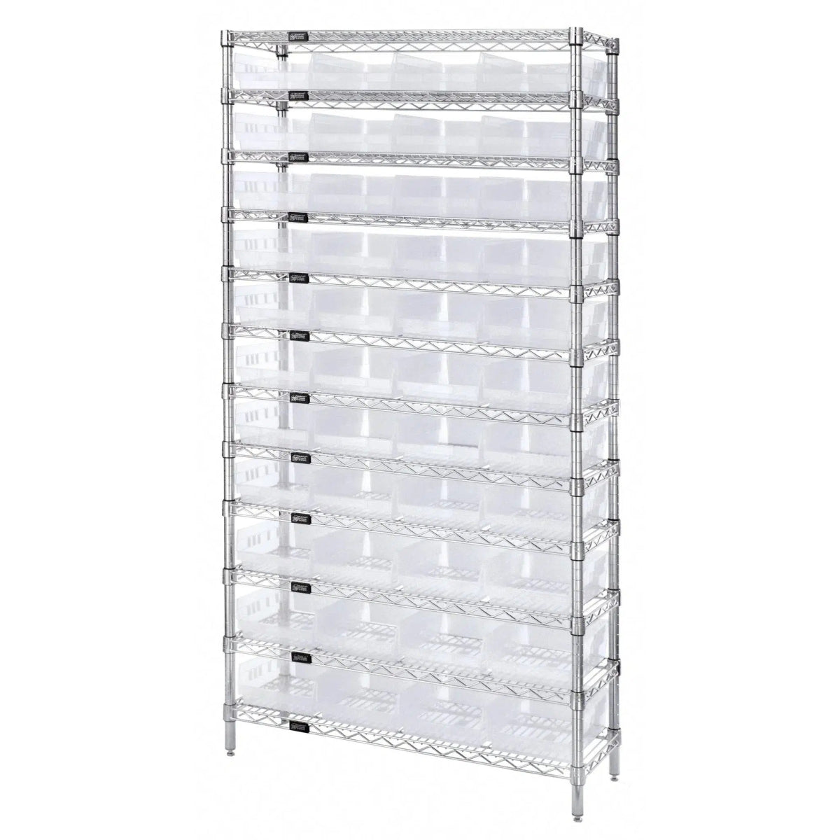 WR12 - 107 | 12" x 36" x 74" Shelving Unit with 44 Bins - Wire Shelving with Bins > 12" - 14" Deep Wire Shelving Units with Bins > Open Front Plastic Bins - Industrial 4 Less