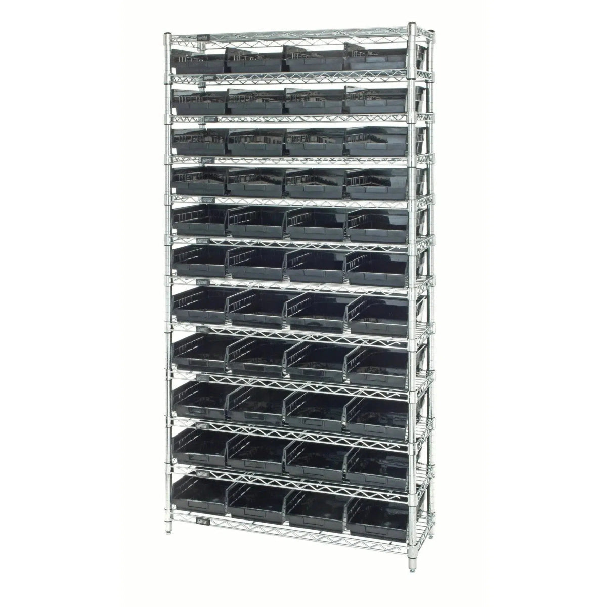 WR12 - 108 | 18" x 36" x 74" Shelving Unit with 44 Bins - Wire Shelving with Bins > 18" - 21" Deep Wire Shelving Units with Bins > Open Front Plastic Bins - Industrial 4 Less