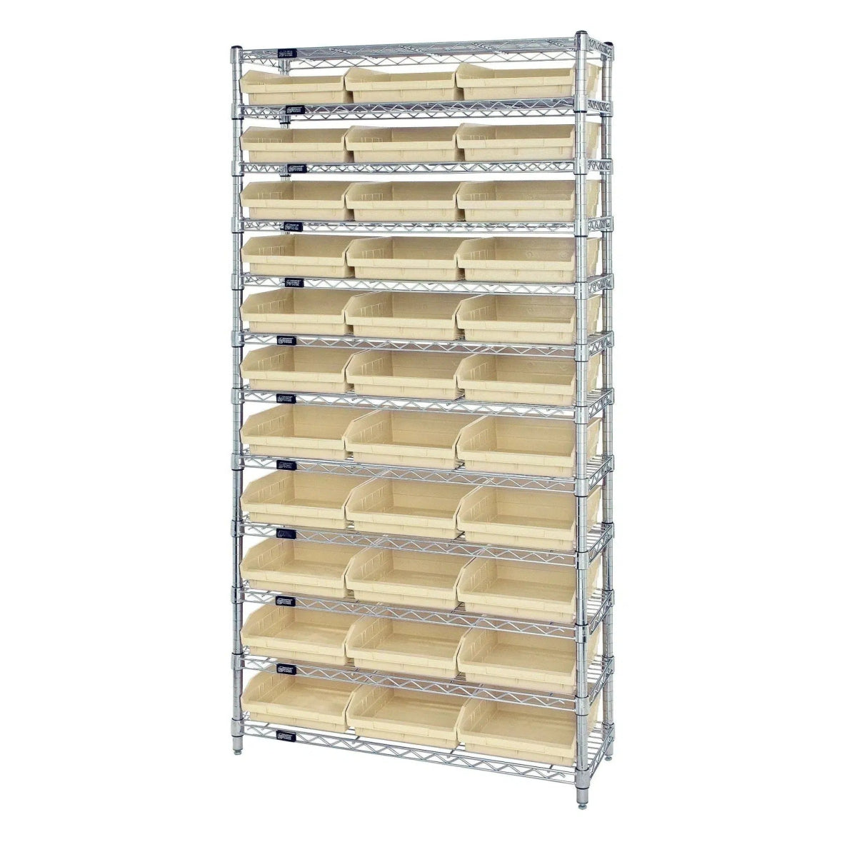 WR12 - 109 | 12" x 36" x 74" Shelving Unit with 44 Bins - Wire Shelving with Bins > 12" - 14" Deep Wire Shelving Units with Bins > Open Front Plastic Bins - Industrial 4 Less