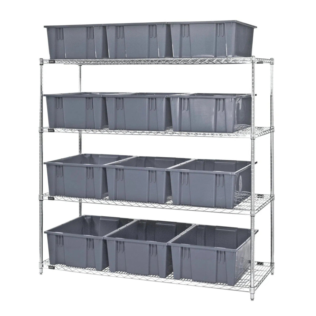 WR4 - 12225 | 24" x 66" x 63" Shelving Unit with 12 Bins - Wire Shelving with Bins > 24" Deep Wire Shelving Units with Bins > Open Front Plastic Bins - Industrial 4 Less