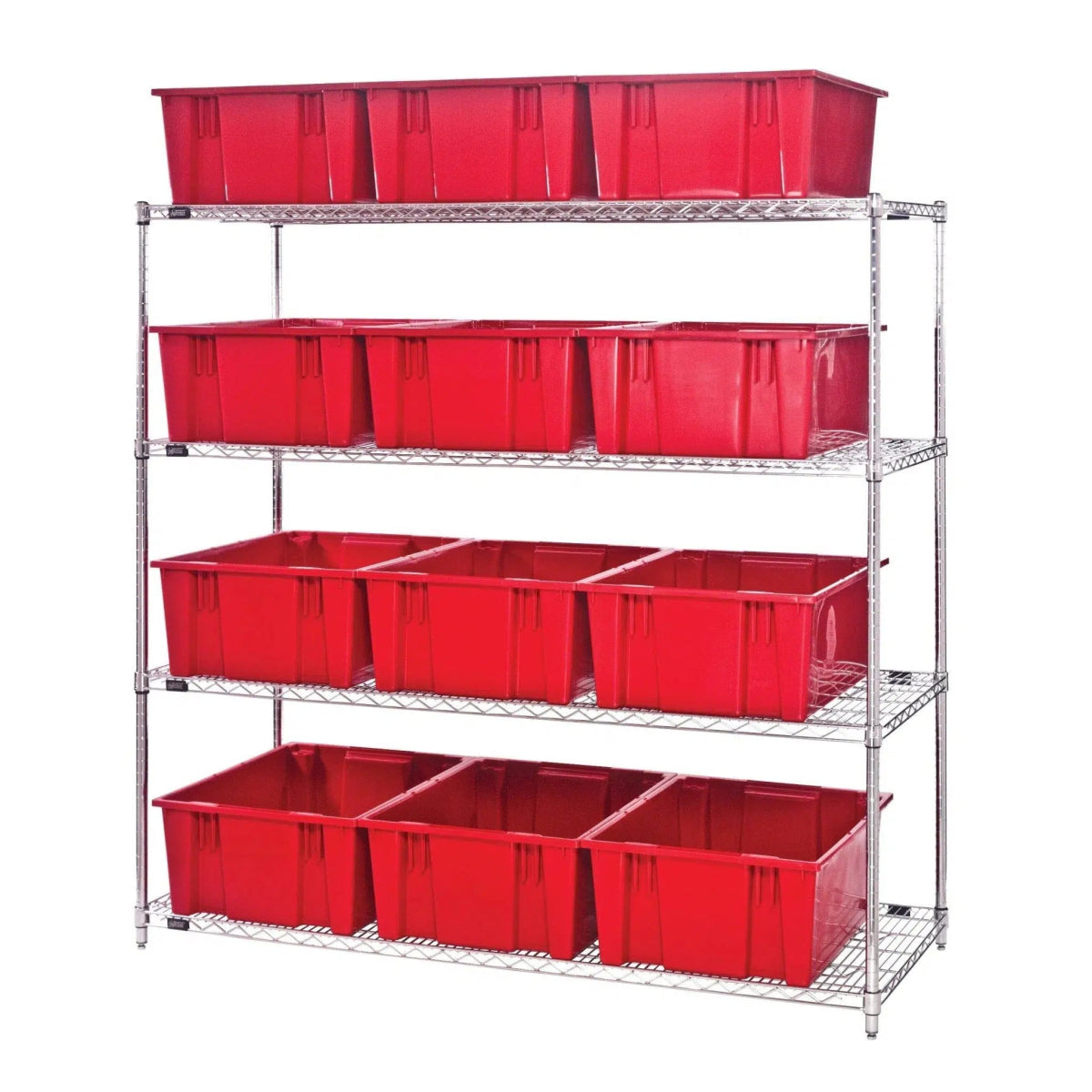 WR4 - 12225 | 24" x 66" x 63" Shelving Unit with 12 Bins - Wire Shelving with Bins > 24" Deep Wire Shelving Units with Bins > Open Front Plastic Bins - Industrial 4 Less