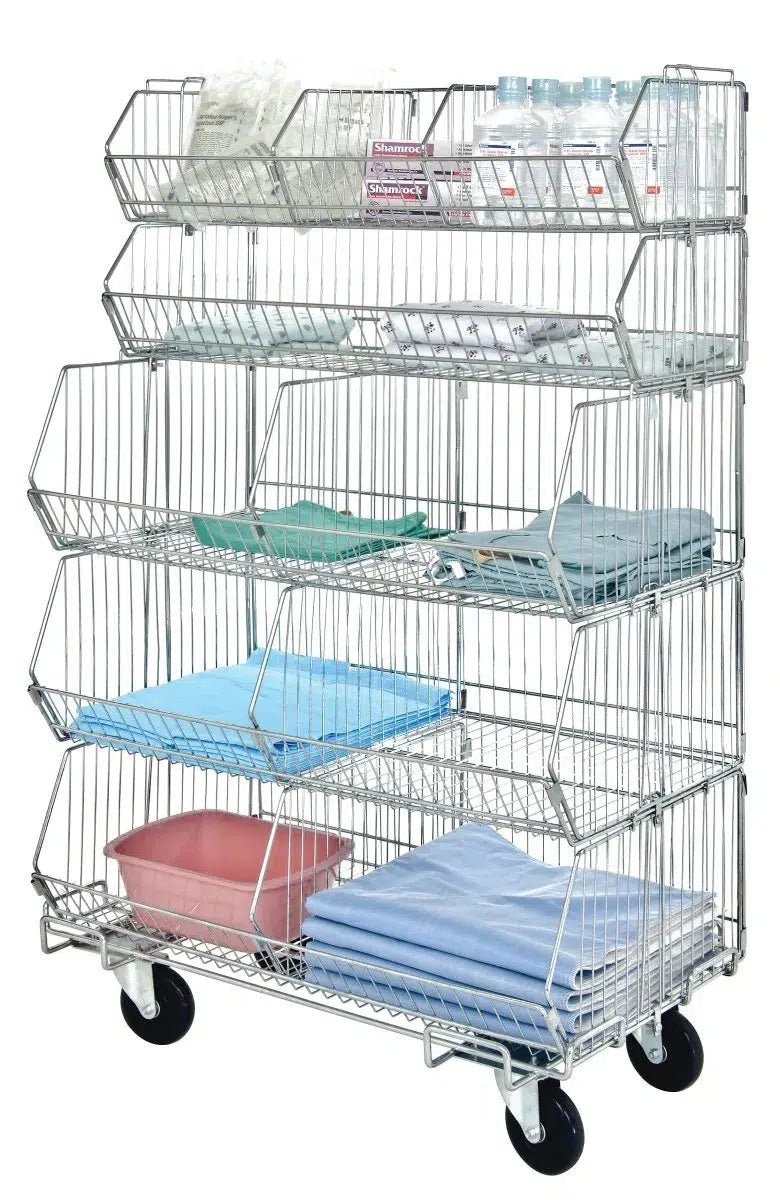 WR5 - 36MSBA - MOB | Mobile Stacking Metal Wire Basket Shelving - Wire Basket Shelving Unit - Industrial 4 Less