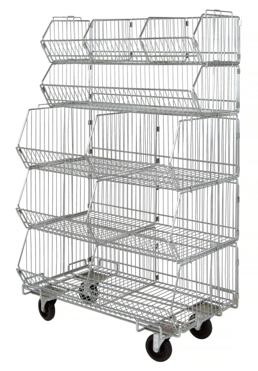 WR5 - 36MSBA - MOB | Mobile Stacking Metal Wire Basket Shelving - Wire Basket Shelving Unit - Industrial 4 Less