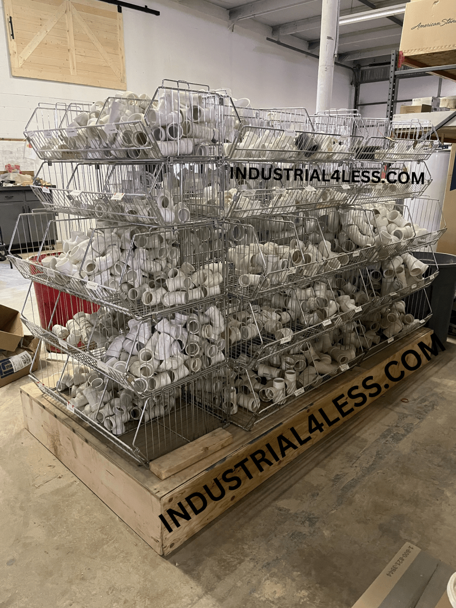 PVC Fitting Storage Rack - Heavy-Duty Wire Basket Shelving for Plumbin