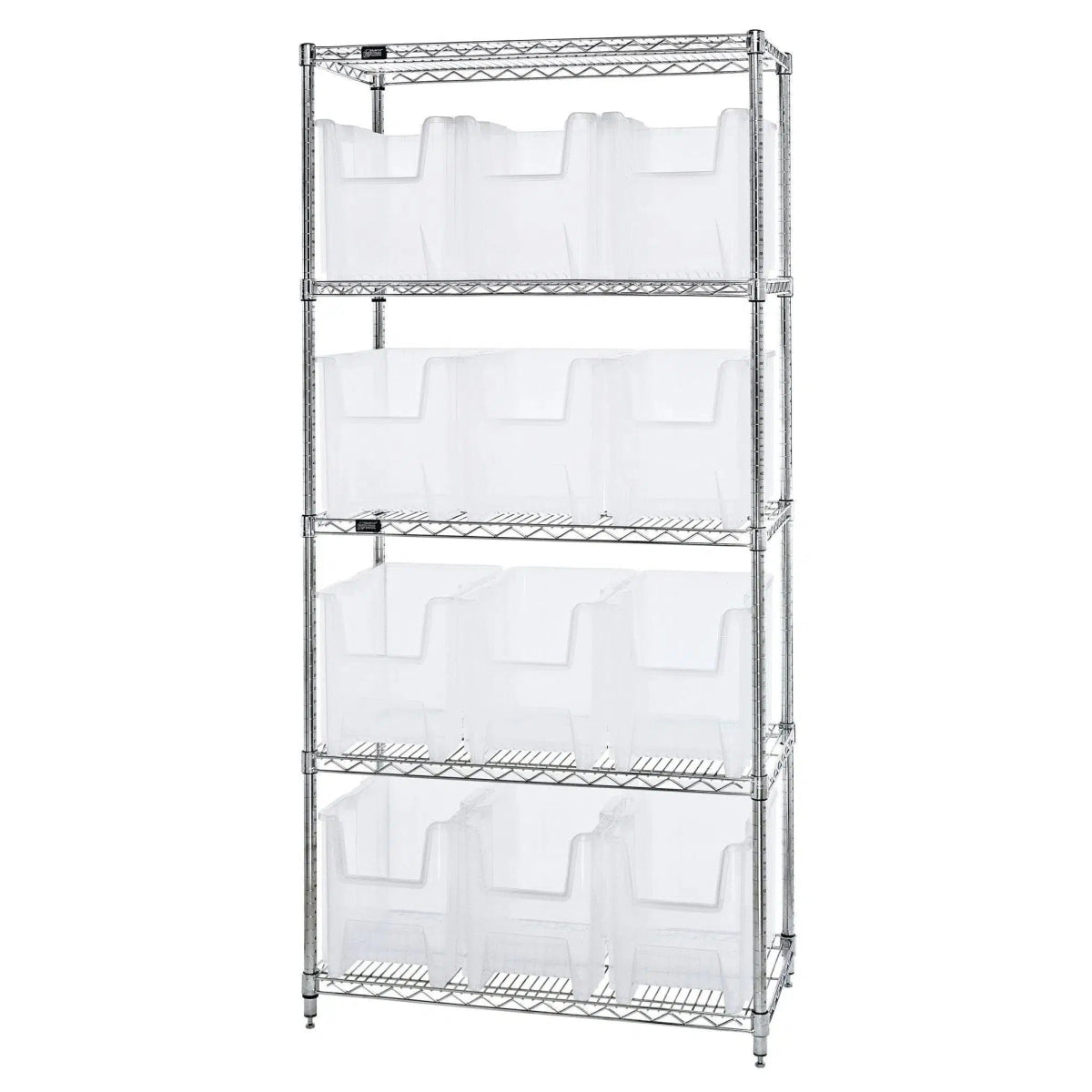 WR5 - 600 | 18" x 36" x 74" Shelving Unit with 12 Bins - Wire Shelving with Bins > 18" - 21" Deep Wire Shelving Units with Bins > Open Front Plastic Bins - Industrial 4 Less