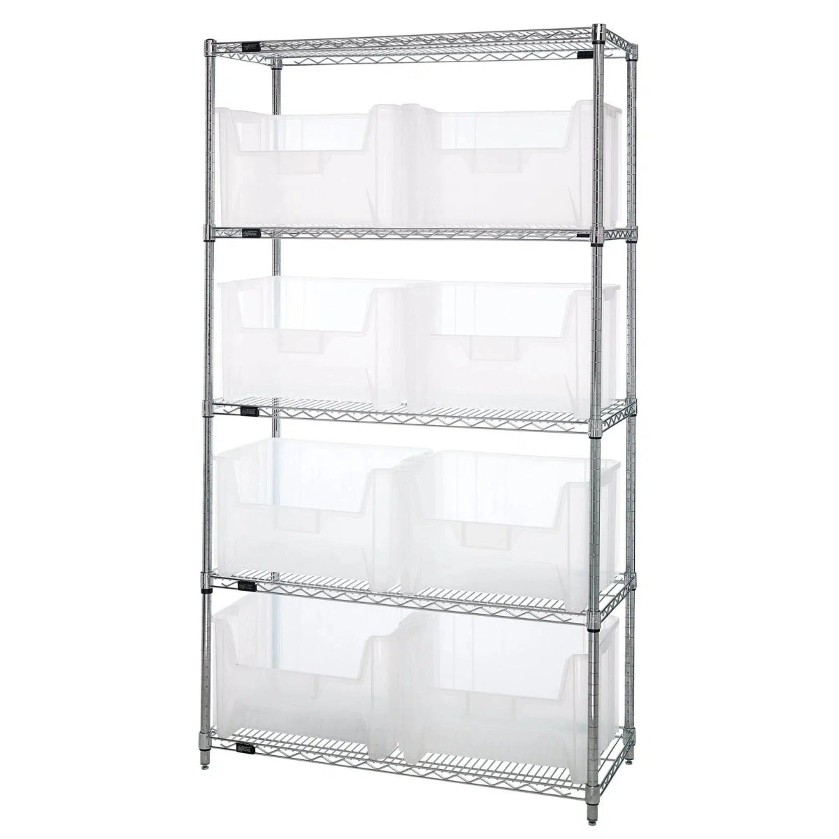 WR5 - 700 | 18" x 42" x 74" Shelving Unit with 8 Bins - Wire Shelving with Bins > 18" - 21" Deep Wire Shelving Units with Bins > Open Front Plastic Bins - Industrial 4 Less