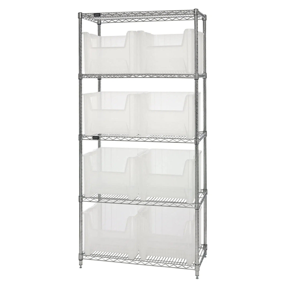 WR5 - 800 | 18" x 36" x 74" Shelving Unit with 8 Bins - Wire Shelving with Bins > 18" - 21" Deep Wire Shelving Units with Bins > Open Front Plastic Bins - Industrial 4 Less