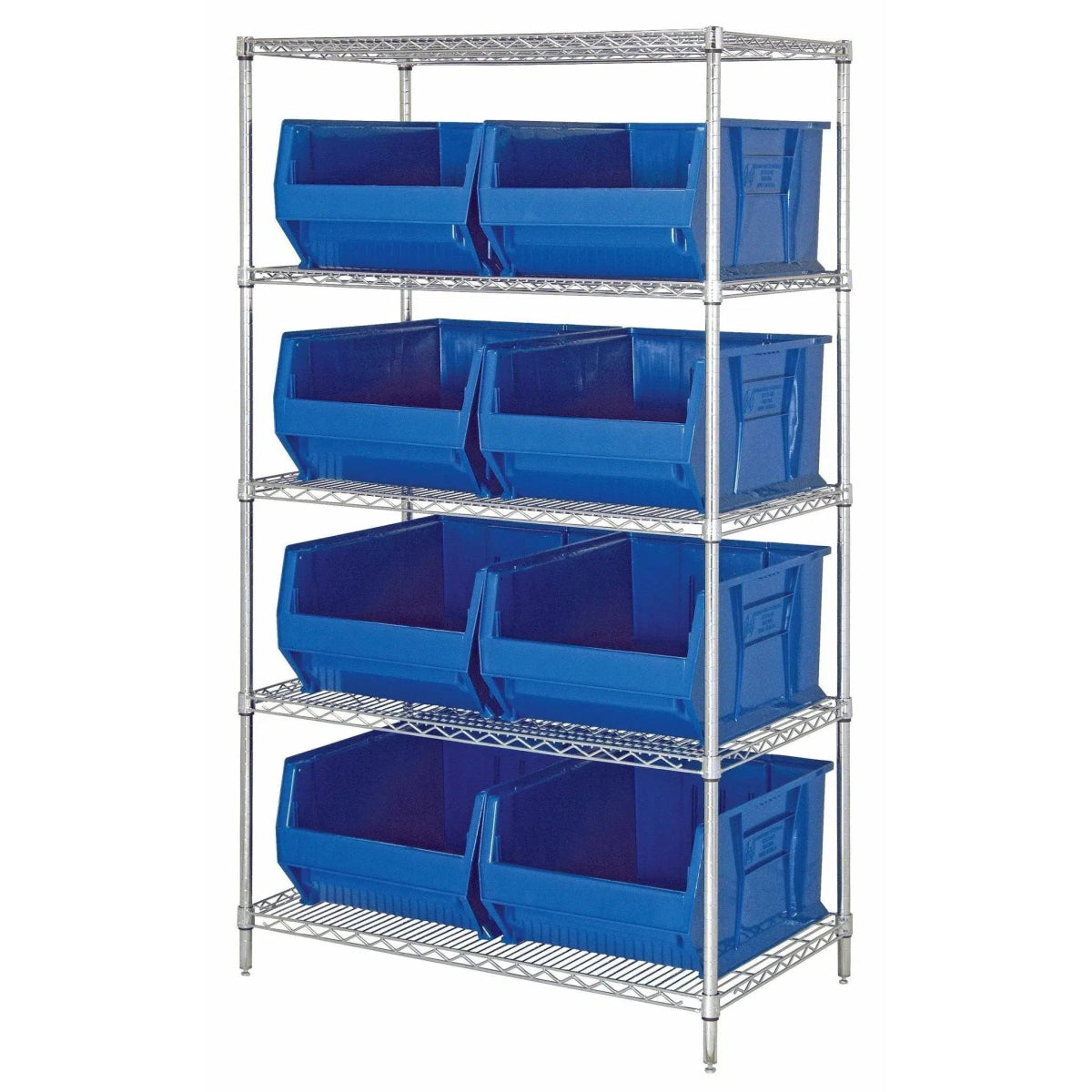 WR5 - 955 | 24" x 42" x 74" Shelving Unit with 8 Bins - Wire Shelving with Bins > 24" Deep Wire Shelving Units with Bins > Open Front Plastic Bins - Industrial 4 Less