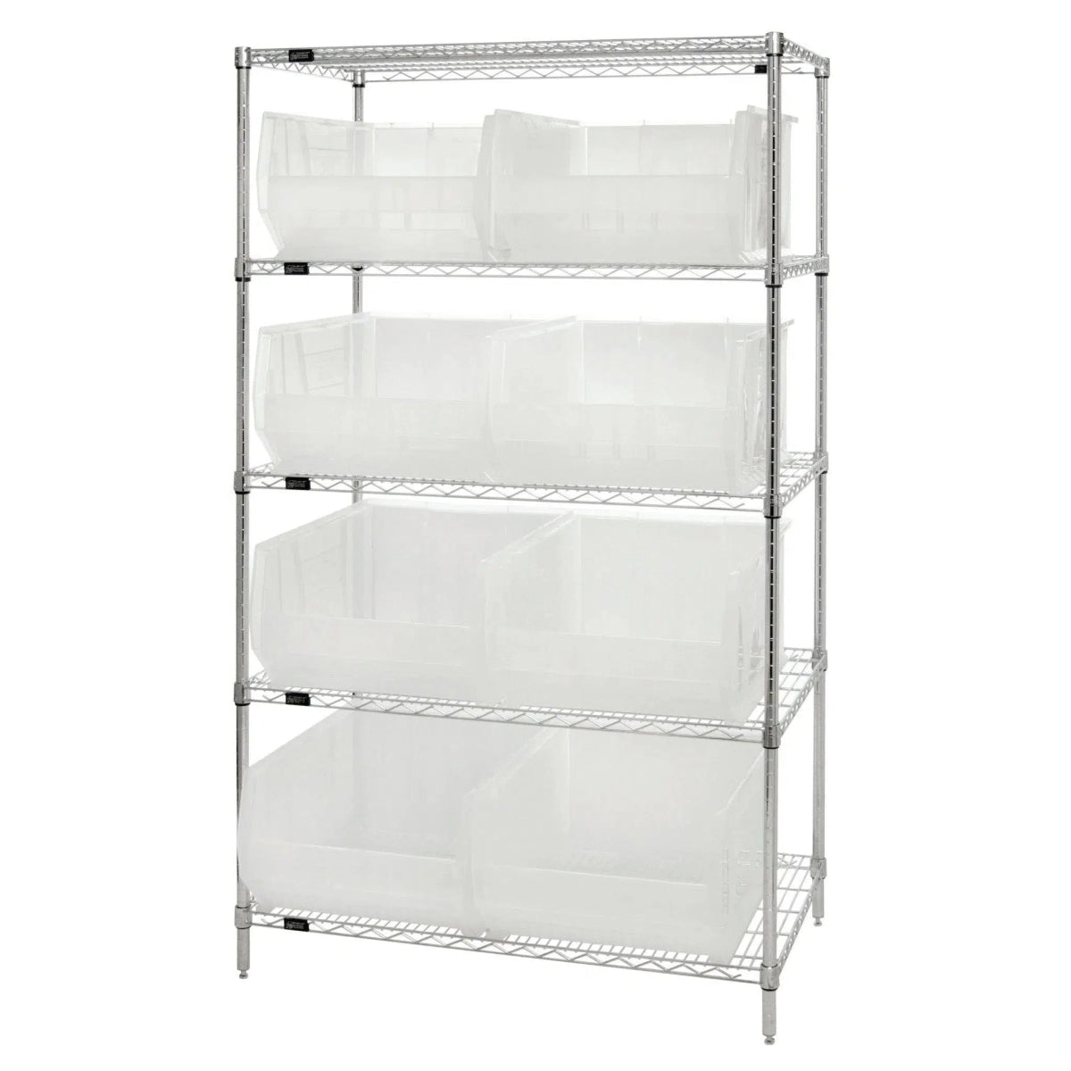 WR5 - 955 | 24" x 42" x 74" Shelving Unit with 8 Bins - Wire Shelving with Bins > 24" Deep Wire Shelving Units with Bins > Open Front Plastic Bins - Industrial 4 Less