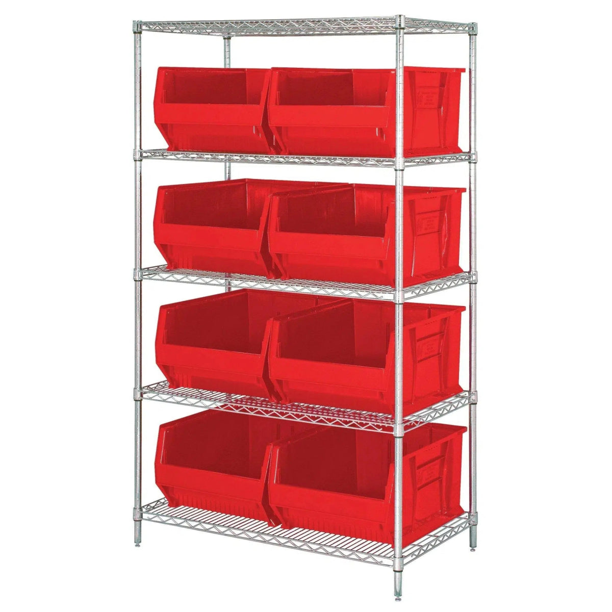 WR5 - 955 | 24" x 42" x 74" Shelving Unit with 8 Bins - Wire Shelving with Bins > 24" Deep Wire Shelving Units with Bins > Open Front Plastic Bins - Industrial 4 Less