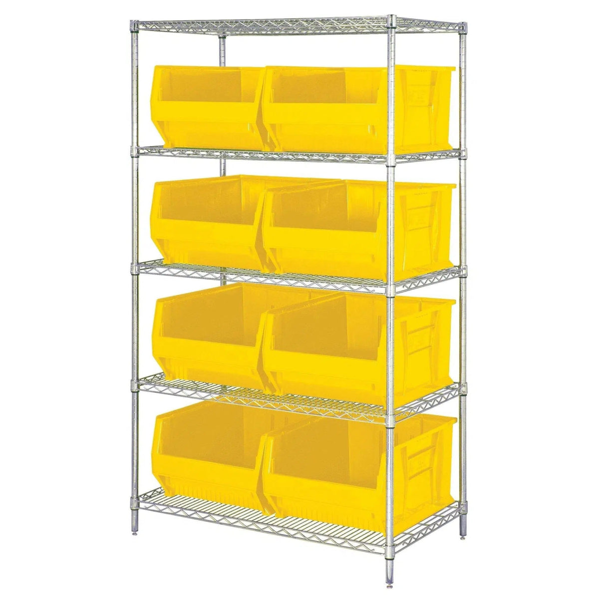 WR5 - 955 | 24" x 42" x 74" Shelving Unit with 8 Bins - Wire Shelving with Bins > 24" Deep Wire Shelving Units with Bins > Open Front Plastic Bins - Industrial 4 Less