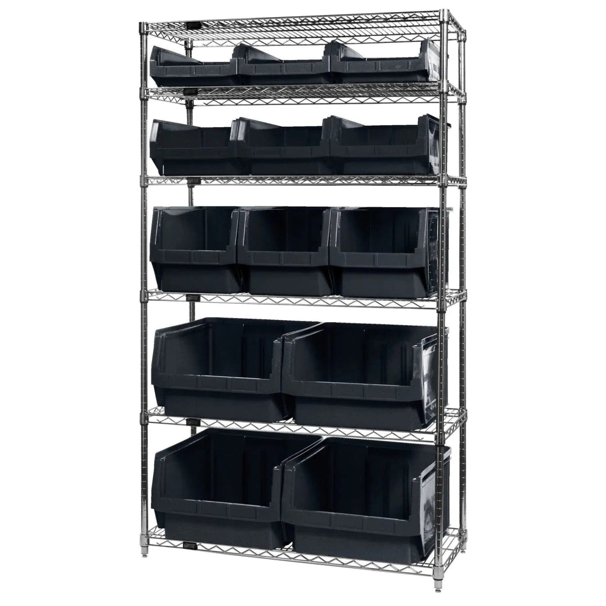 WR6 - 13 - MIX | 18" x 42" x 74" Shelving Unit with 13 Bins - Wire Shelving with Bins > 18" - 21" Deep Wire Shelving Units with Bins > Open Front Plastic Bins - Industrial 4 Less