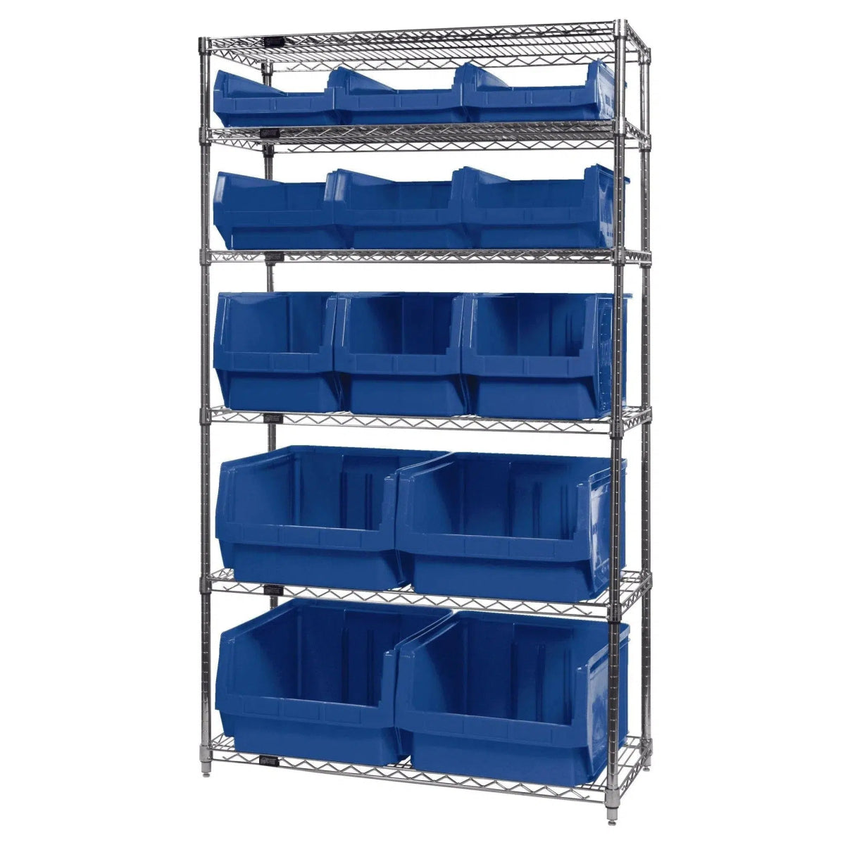 WR6 - 13 - MIX | 18" x 42" x 74" Shelving Unit with 13 Bins - Wire Shelving with Bins > 18" - 21" Deep Wire Shelving Units with Bins > Open Front Plastic Bins - Industrial 4 Less