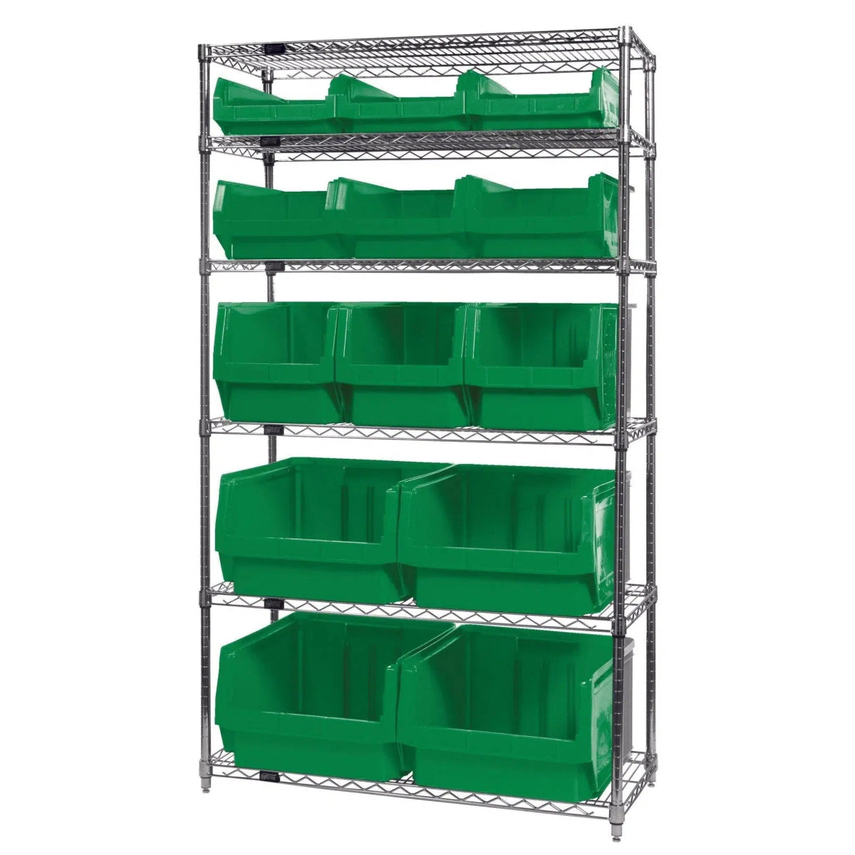 WR6 - 13 - MIX | 18" x 42" x 74" Shelving Unit with 13 Bins - Wire Shelving with Bins > 18" - 21" Deep Wire Shelving Units with Bins > Open Front Plastic Bins - Industrial 4 Less