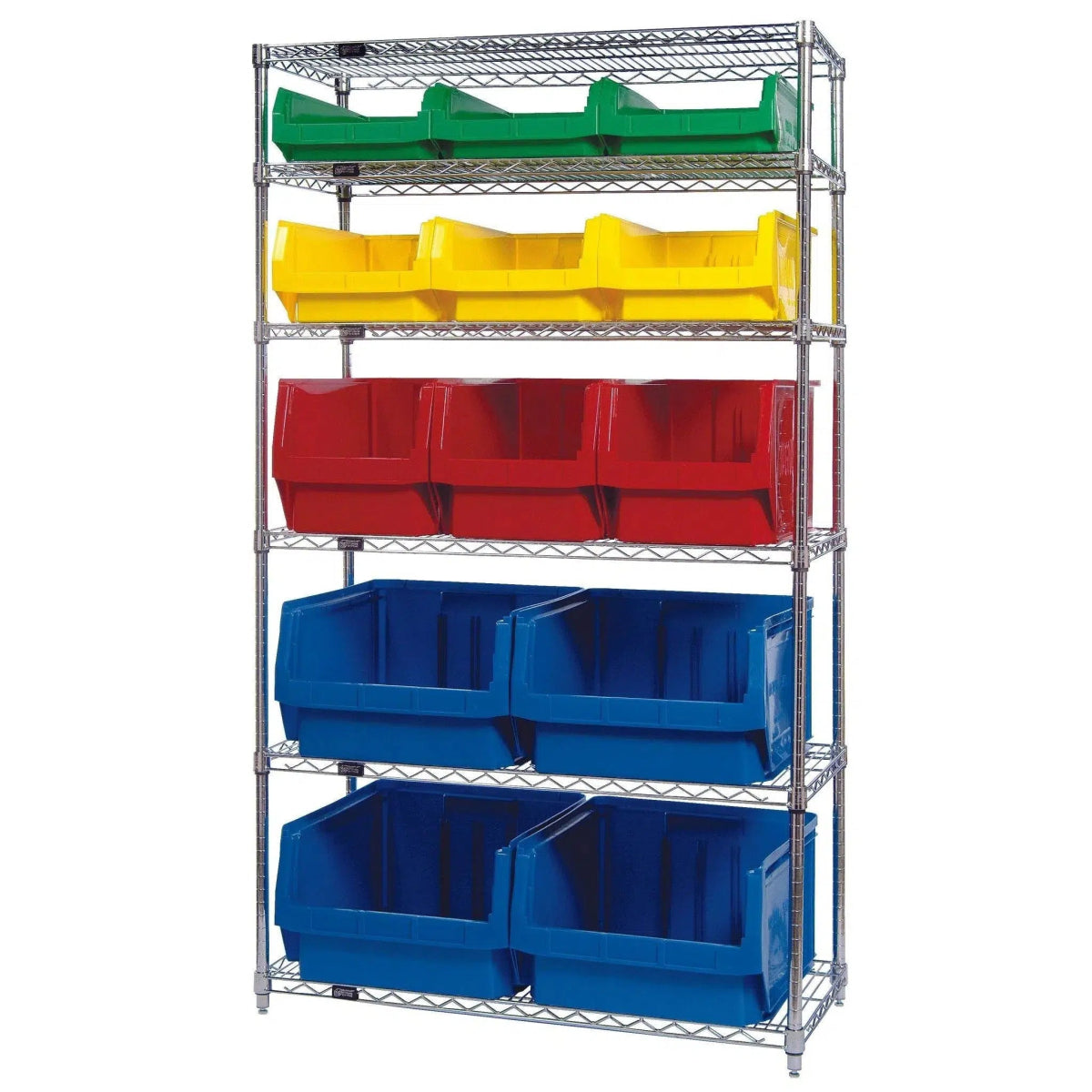 WR6 - 13 - MIX | 18" x 42" x 74" Shelving Unit with 13 Bins - Wire Shelving with Bins > 18" - 21" Deep Wire Shelving Units with Bins > Open Front Plastic Bins - Industrial 4 Less