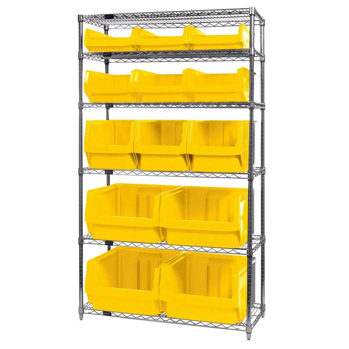 WR6 - 13 - MIX | 18" x 42" x 74" Shelving Unit with 13 Bins - Wire Shelving with Bins > 18" - 21" Deep Wire Shelving Units with Bins > Open Front Plastic Bins - Industrial 4 Less