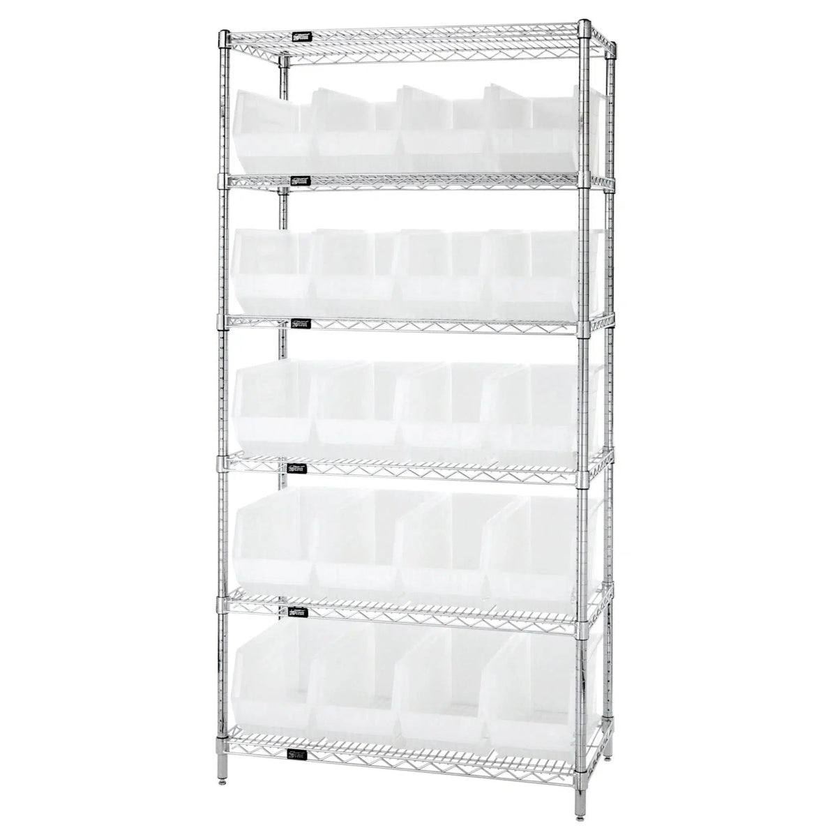 WR6 - 265 | 18" x 36" x 74" Shelving Unit with 20 Bins - Wire Shelving with Bins > 18" - 21" Deep Wire Shelving Units with Bins > Open Front Plastic Bins - Industrial 4 Less