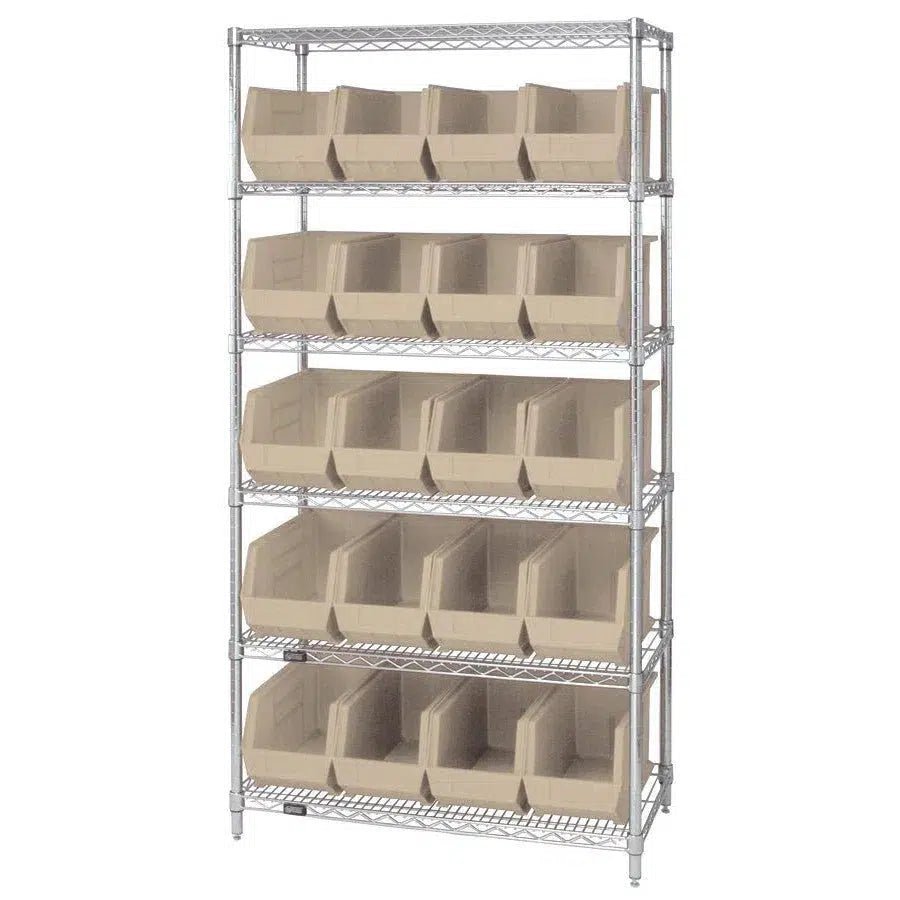 WR6 - 265 | 18" x 36" x 74" Shelving Unit with 20 Bins - Wire Shelving with Bins > 18" - 21" Deep Wire Shelving Units with Bins > Open Front Plastic Bins - Industrial 4 Less