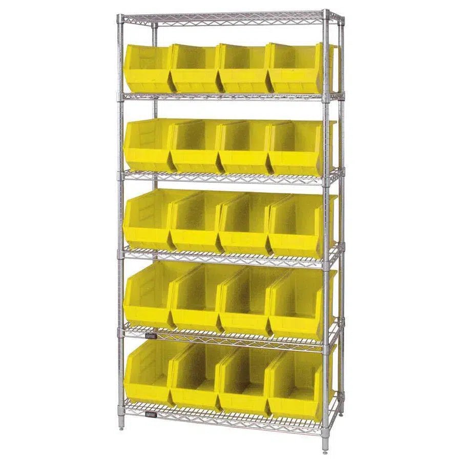 WR6 - 265 | 18" x 36" x 74" Shelving Unit with 20 Bins - Wire Shelving with Bins > 18" - 21" Deep Wire Shelving Units with Bins > Open Front Plastic Bins - Industrial 4 Less