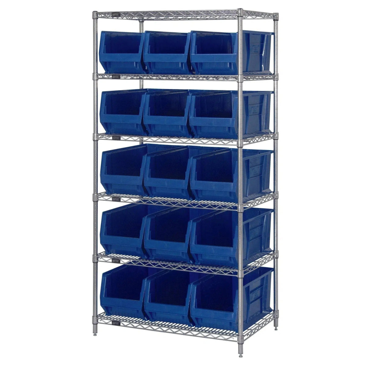 WR6 - 953 | 24" x 36" x 74" Shelving Unit with 15 Bins - Wire Shelving with Bins > 24" Deep Wire Shelving Units with Bins > Open Front Plastic Bins - Industrial 4 Less