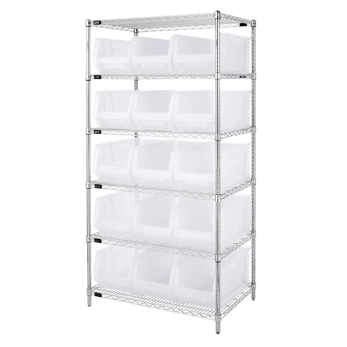 WR6 - 953 | 24" x 36" x 74" Shelving Unit with 15 Bins - Wire Shelving with Bins > 24" Deep Wire Shelving Units with Bins > Open Front Plastic Bins - Industrial 4 Less