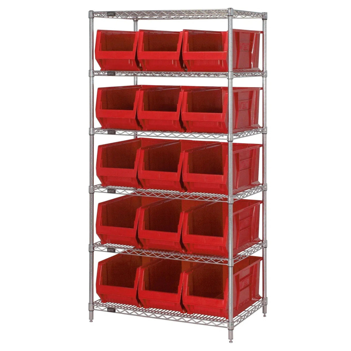 WR6 - 953 | 24" x 36" x 74" Shelving Unit with 15 Bins - Wire Shelving with Bins > 24" Deep Wire Shelving Units with Bins > Open Front Plastic Bins - Industrial 4 Less