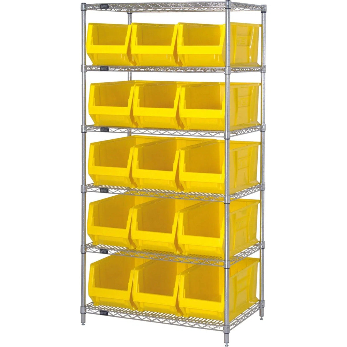 WR6 - 953 | 24" x 36" x 74" Shelving Unit with 15 Bins - Wire Shelving with Bins > 24" Deep Wire Shelving Units with Bins > Open Front Plastic Bins - Industrial 4 Less