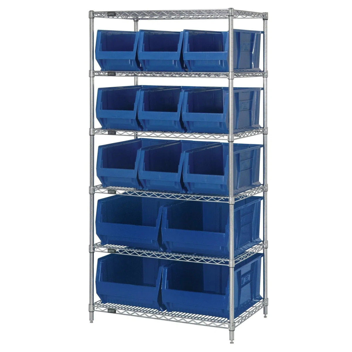 WR6 - 953954 | 24" x 36" x 74" Shelving Unit with 13 Bins - Wire Shelving with Bins > 24" Deep Wire Shelving Units with Bins > Open Front Plastic Bins - Industrial 4 Less