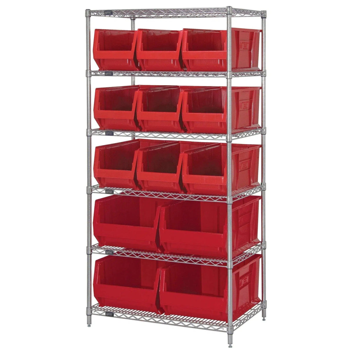 WR6 - 953954 | 24" x 36" x 74" Shelving Unit with 13 Bins - Wire Shelving with Bins > 24" Deep Wire Shelving Units with Bins > Open Front Plastic Bins - Industrial 4 Less