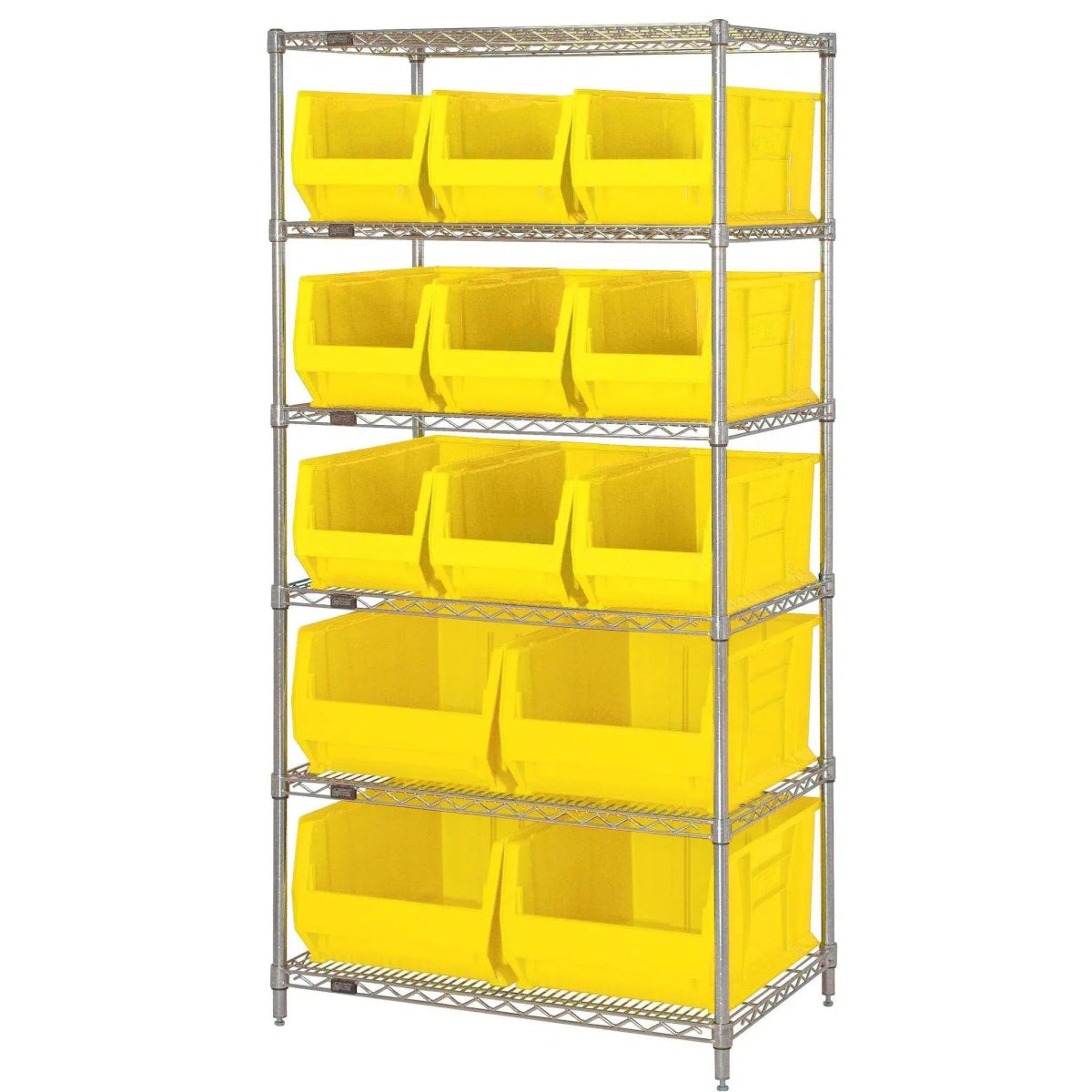 WR6 - 953954 | 24" x 36" x 74" Shelving Unit with 13 Bins - Wire Shelving with Bins > 24" Deep Wire Shelving Units with Bins > Open Front Plastic Bins - Industrial 4 Less