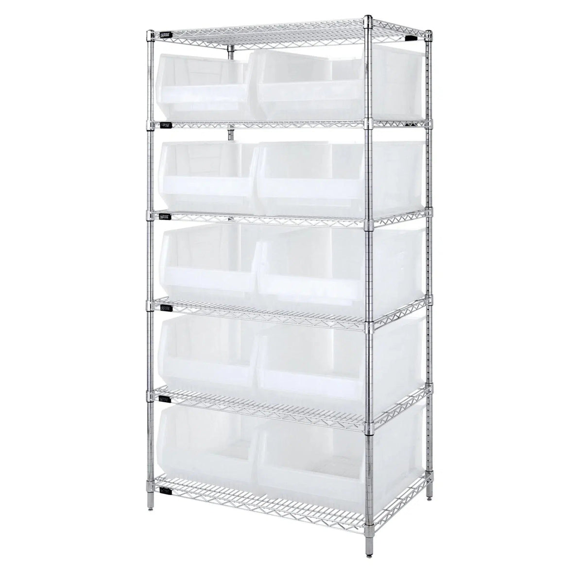 WR6 - 954 | 24" x 36" x 74" Shelving Unit with 10 Bins - Wire Shelving with Bins > 24" Deep Wire Shelving Units with Bins > Open Front Plastic Bins - Industrial 4 Less