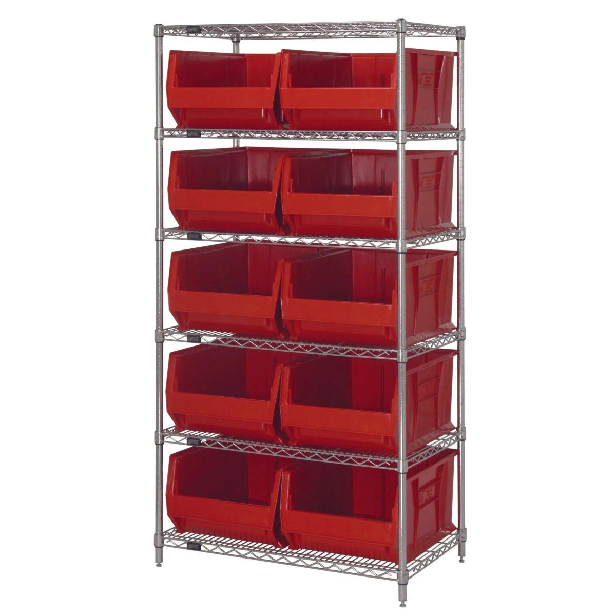 WR6 - 954 | 24" x 36" x 74" Shelving Unit with 10 Bins - Wire Shelving with Bins > 24" Deep Wire Shelving Units with Bins > Open Front Plastic Bins - Industrial 4 Less