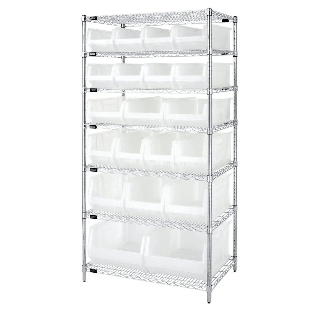 WR7 - 20 - MIX | 24" x 36" x 74" Shelving Unit with 20 Bins - Wire Shelving with Bins > 24" Deep Wire Shelving Units with Bins > Open Front Plastic Bins - Industrial 4 Less