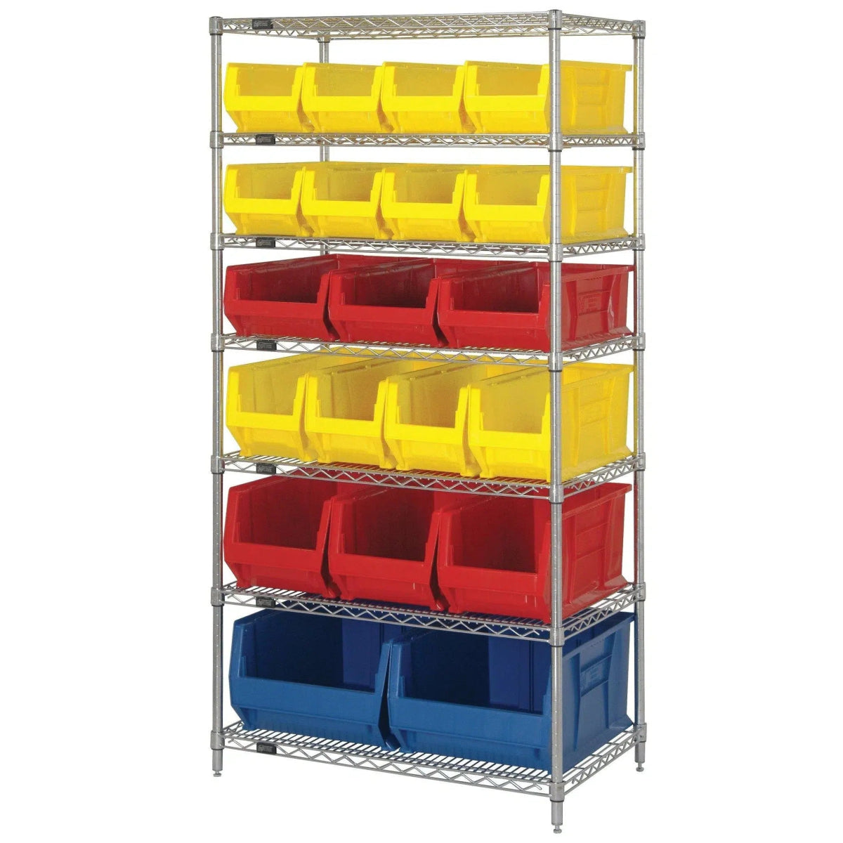 WR7 - 20 - MIX | 24" x 36" x 74" Shelving Unit with 20 Bins - Wire Shelving with Bins > 24" Deep Wire Shelving Units with Bins > Open Front Plastic Bins - Industrial 4 Less