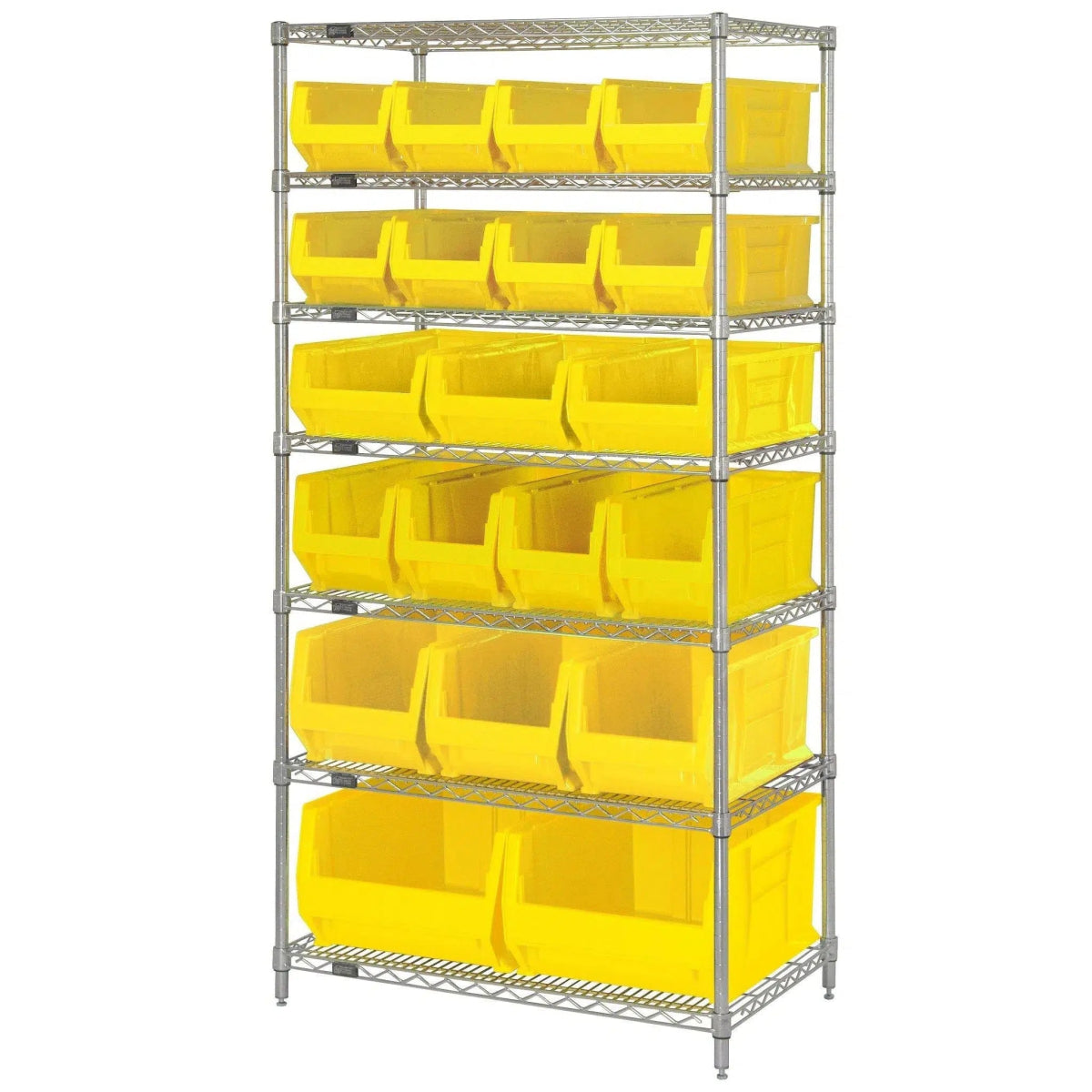 WR7 - 20 - MIX | 24" x 36" x 74" Shelving Unit with 20 Bins - Wire Shelving with Bins > 24" Deep Wire Shelving Units with Bins > Open Front Plastic Bins - Industrial 4 Less