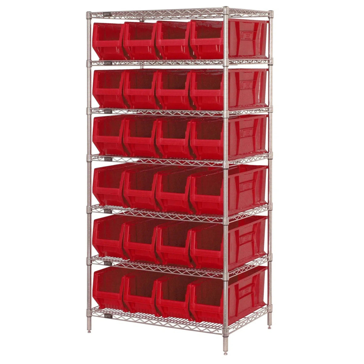 WR7 - 951 | 24" x 36" x 74" Shelving Unit with 24 Bins - Wire Shelving with Bins > 24" Deep Wire Shelving Units with Bins > Open Front Plastic Bins - Industrial 4 Less