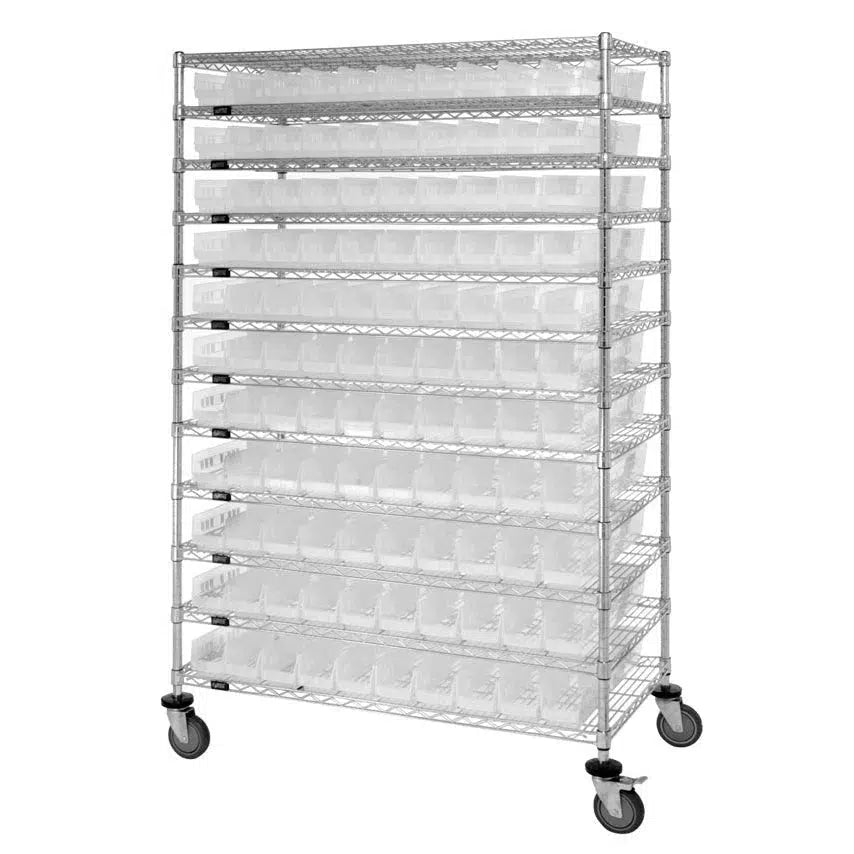 WR74 - 1248 - 110101 | 12" x 48" x 74" Shelving Unit with 91 Bins - Wire Shelving with Bins > 12" - 14" Deep Wire Shelving Units with Bins > Open Front Plastic Bins - Industrial 4 Less