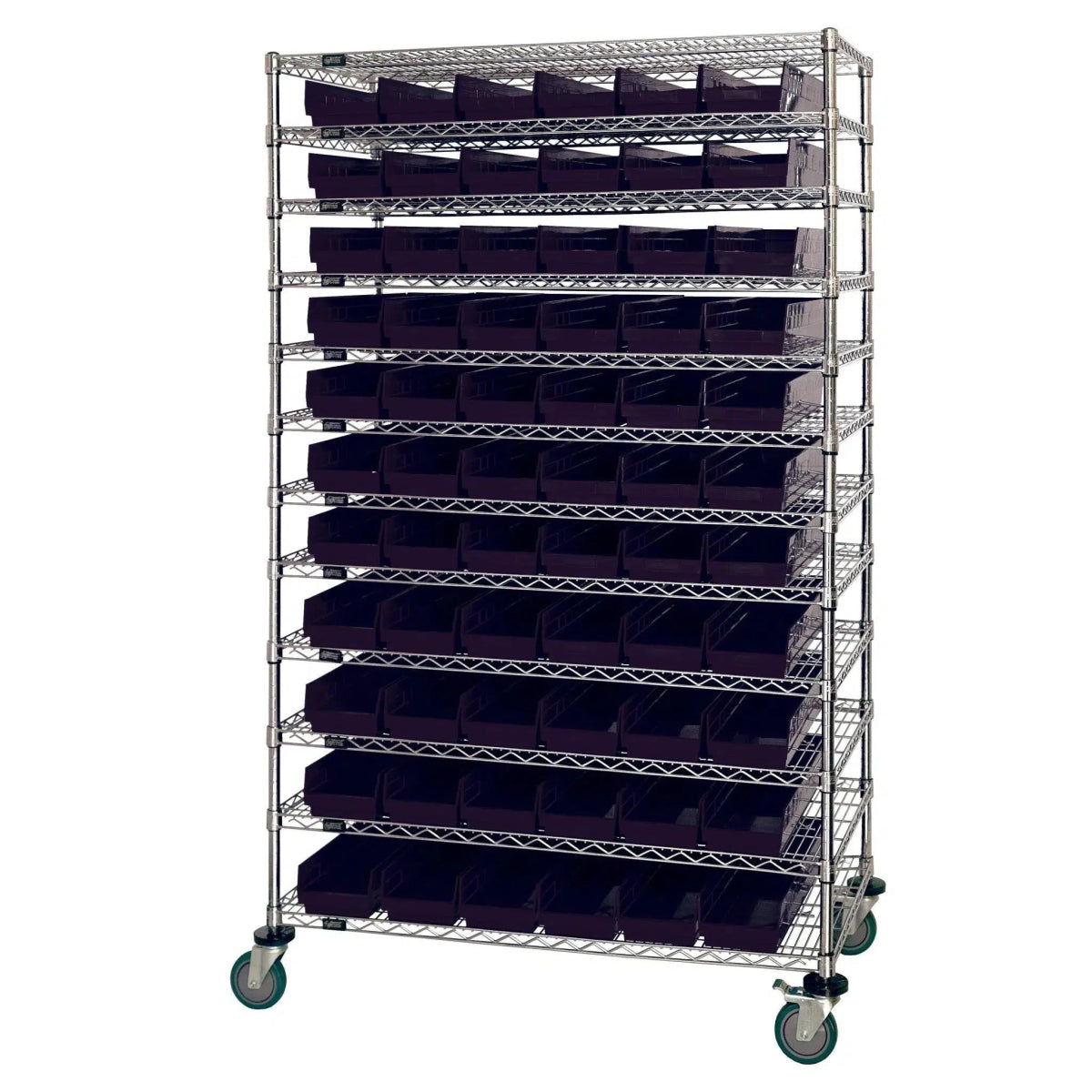 WR74 - 2448 - 66106 | 24" x 48" x 74" Shelving Unit with 66 Bins - Wire Shelving with Bins > 24" Deep Wire Shelving Units with Bins > Open Front Plastic Bins - Industrial 4 Less