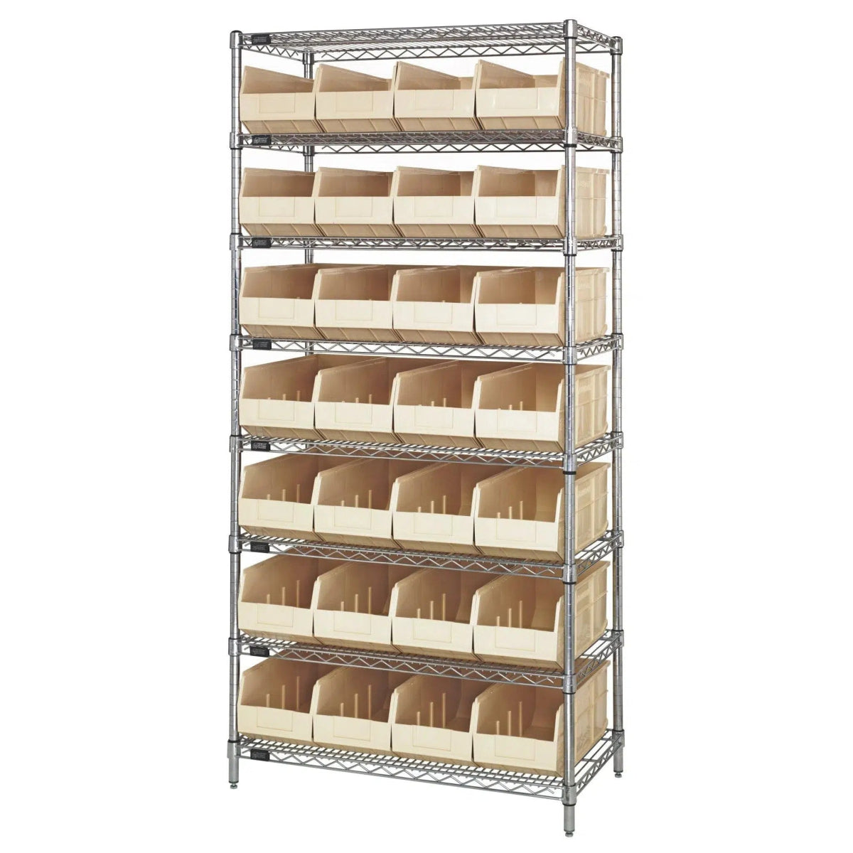 WR8 - 423 | 12" x 36" x 74" Shelving Unit with 28 Bins - Wire Shelving with Bins > 12" - 14" Deep Wire Shelving Units with Bins > Open Front Plastic Bins - Industrial 4 Less