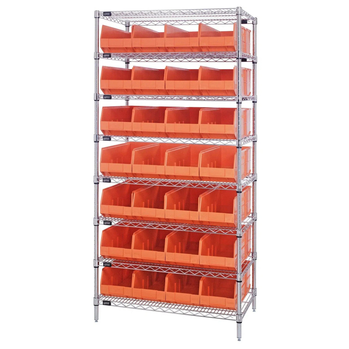 WR8 - 423 | 12" x 36" x 74" Shelving Unit with 28 Bins - Wire Shelving with Bins > 12" - 14" Deep Wire Shelving Units with Bins > Open Front Plastic Bins - Industrial 4 Less