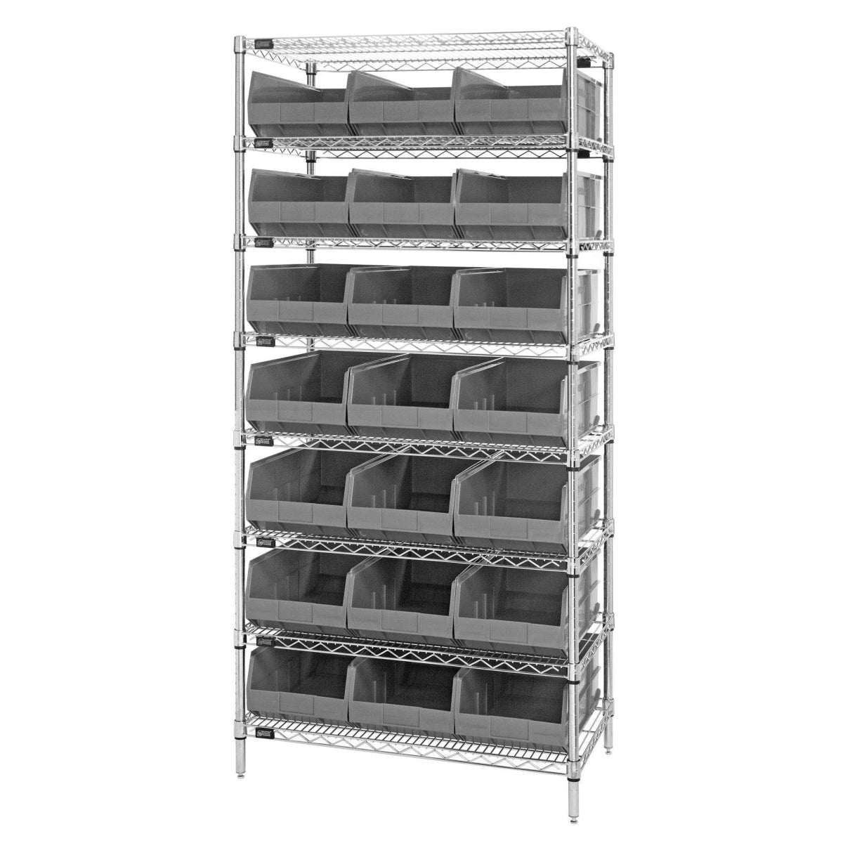 WR8 - 425 | 12" x 36" x 74" Shelving Unit with 21 Bins - Wire Shelving with Bins > 12" - 14" Deep Wire Shelving Units with Bins > Open Front Plastic Bins - Industrial 4 Less