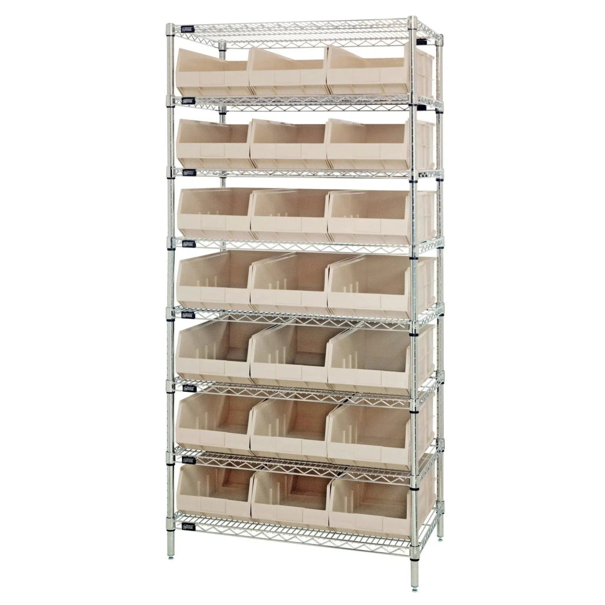 WR8 - 425 | 12" x 36" x 74" Shelving Unit with 21 Bins - Wire Shelving with Bins > 12" - 14" Deep Wire Shelving Units with Bins > Open Front Plastic Bins - Industrial 4 Less