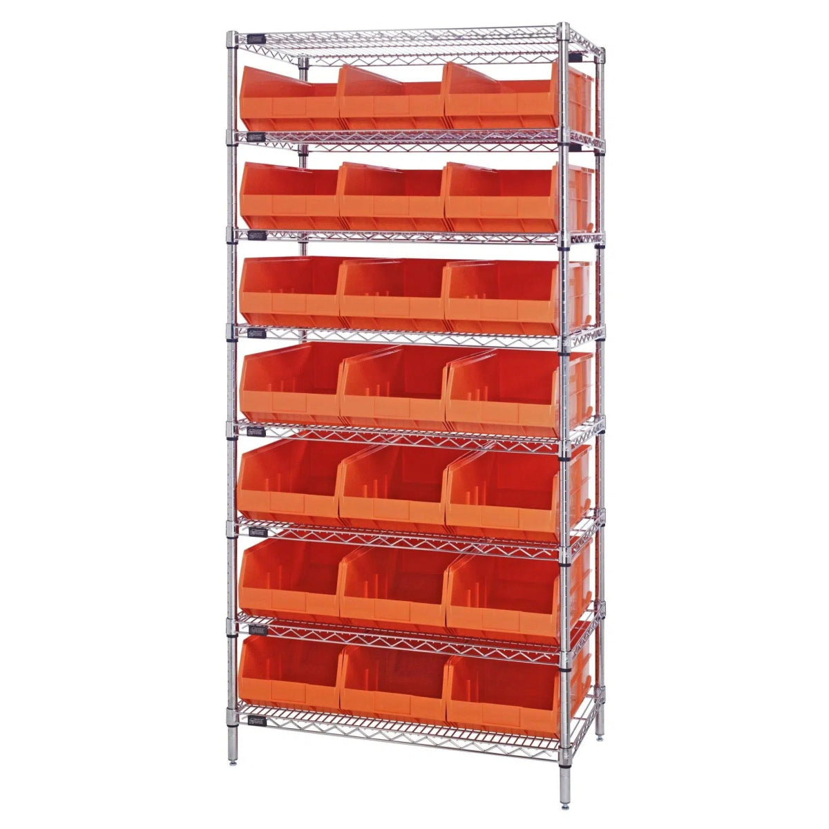 WR8 - 425 | 12" x 36" x 74" Shelving Unit with 21 Bins - Wire Shelving with Bins > 12" - 14" Deep Wire Shelving Units with Bins > Open Front Plastic Bins - Industrial 4 Less