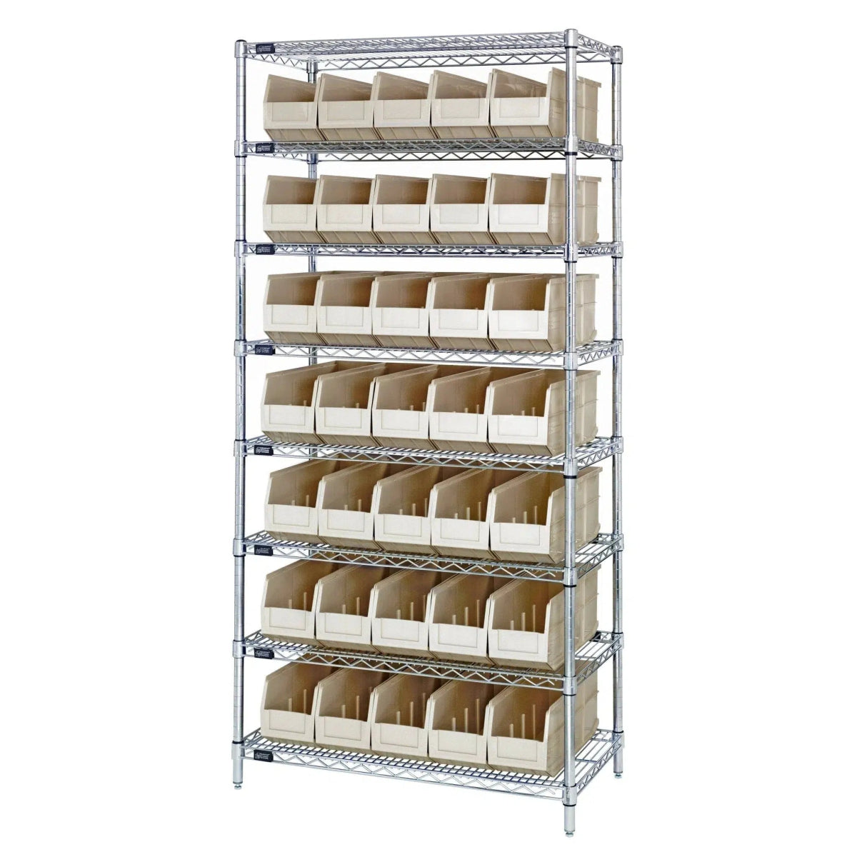 WR8 - 441 | 14" x 36" x 74" Shelving Unit with 35 Bins - Wire Shelving with Bins > 12" - 14" Deep Wire Shelving Units with Bins > Open Front Plastic Bins - Industrial 4 Less