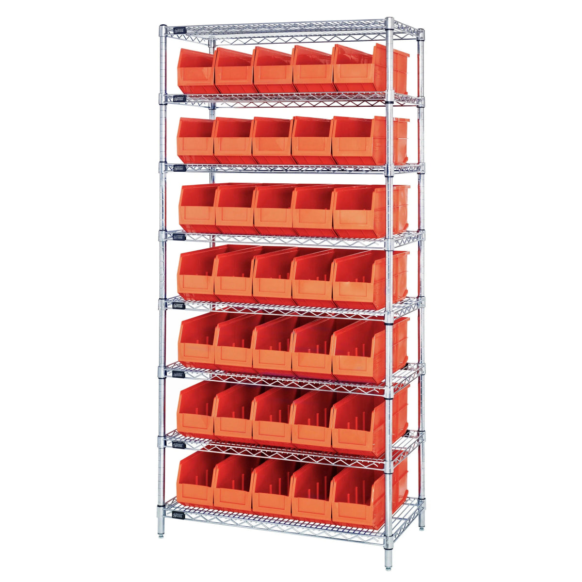 WR8 - 441 | 14" x 36" x 74" Shelving Unit with 35 Bins - Wire Shelving with Bins > 12" - 14" Deep Wire Shelving Units with Bins > Open Front Plastic Bins - Industrial 4 Less