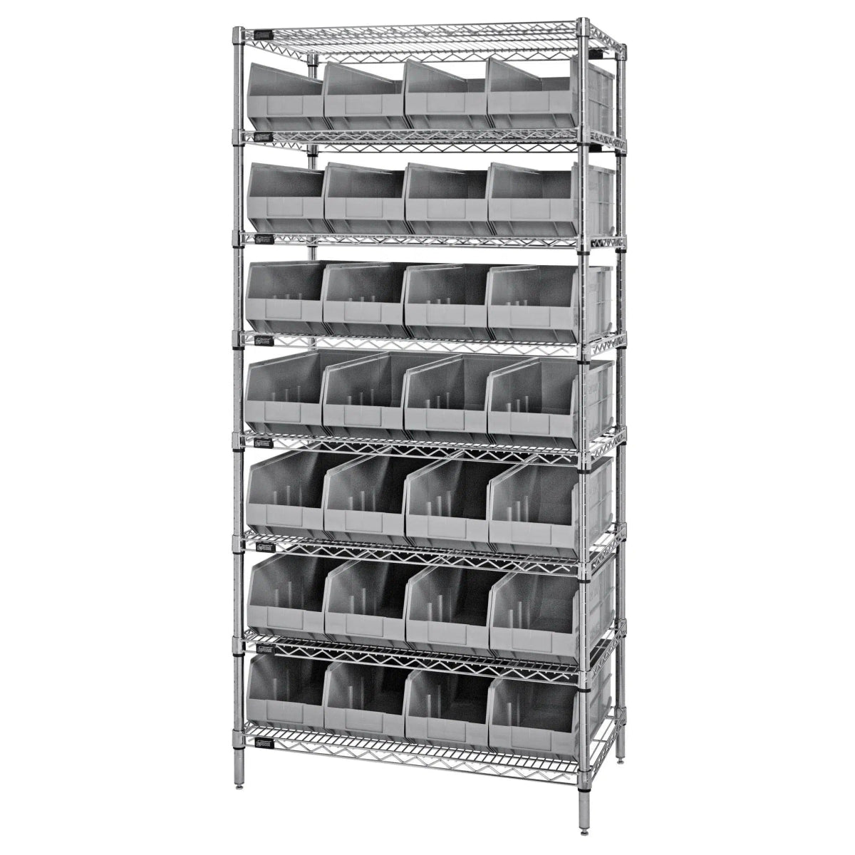 WR8 - 443 | 14" x 36" x 74" Shelving Unit with 28 Bins - Wire Shelving with Bins > 12" - 14" Deep Wire Shelving Units with Bins > Open Front Plastic Bins - Industrial 4 Less