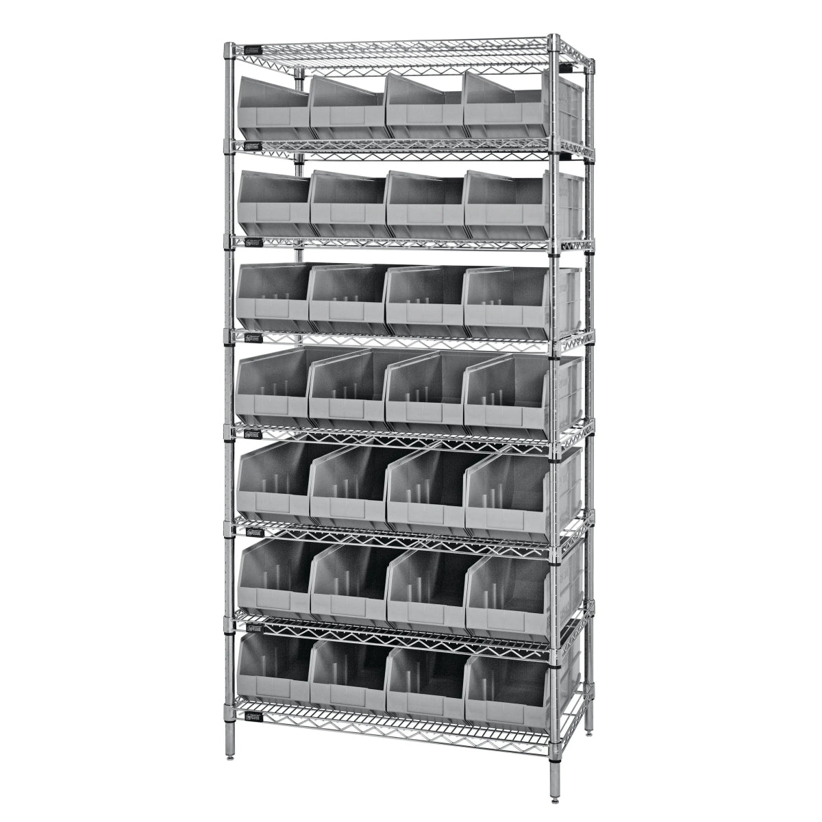 WR8 - 483 | 21" x 36" x 74" Shelving Unit with 28 Bins - Wire Shelving with Bins > 18" - 21" Deep Wire Shelving Units with Bins > Open Front Plastic Bins - Industrial 4 Less