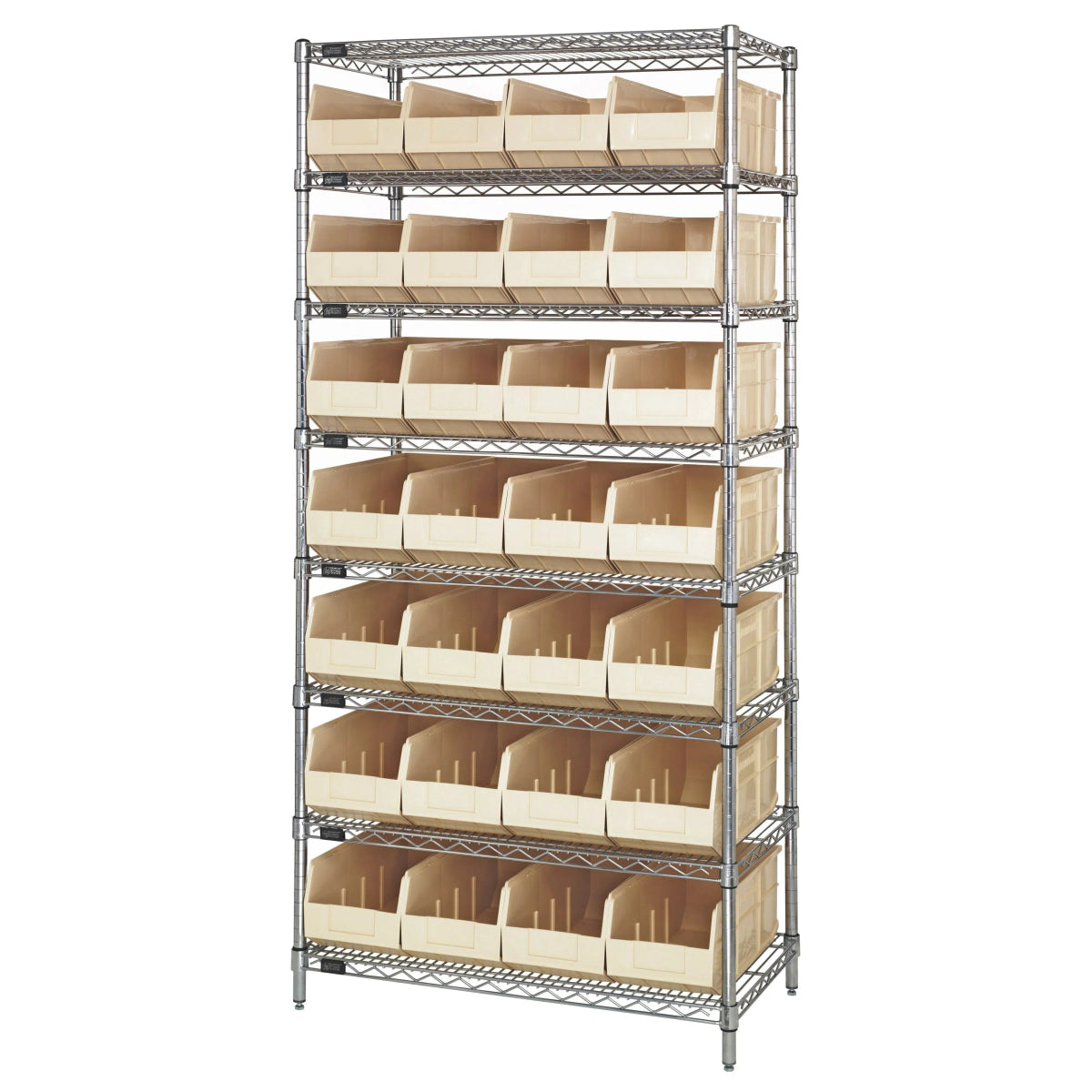 WR8 - 483 | 21" x 36" x 74" Shelving Unit with 28 Bins - Wire Shelving with Bins > 18" - 21" Deep Wire Shelving Units with Bins > Open Front Plastic Bins - Industrial 4 Less